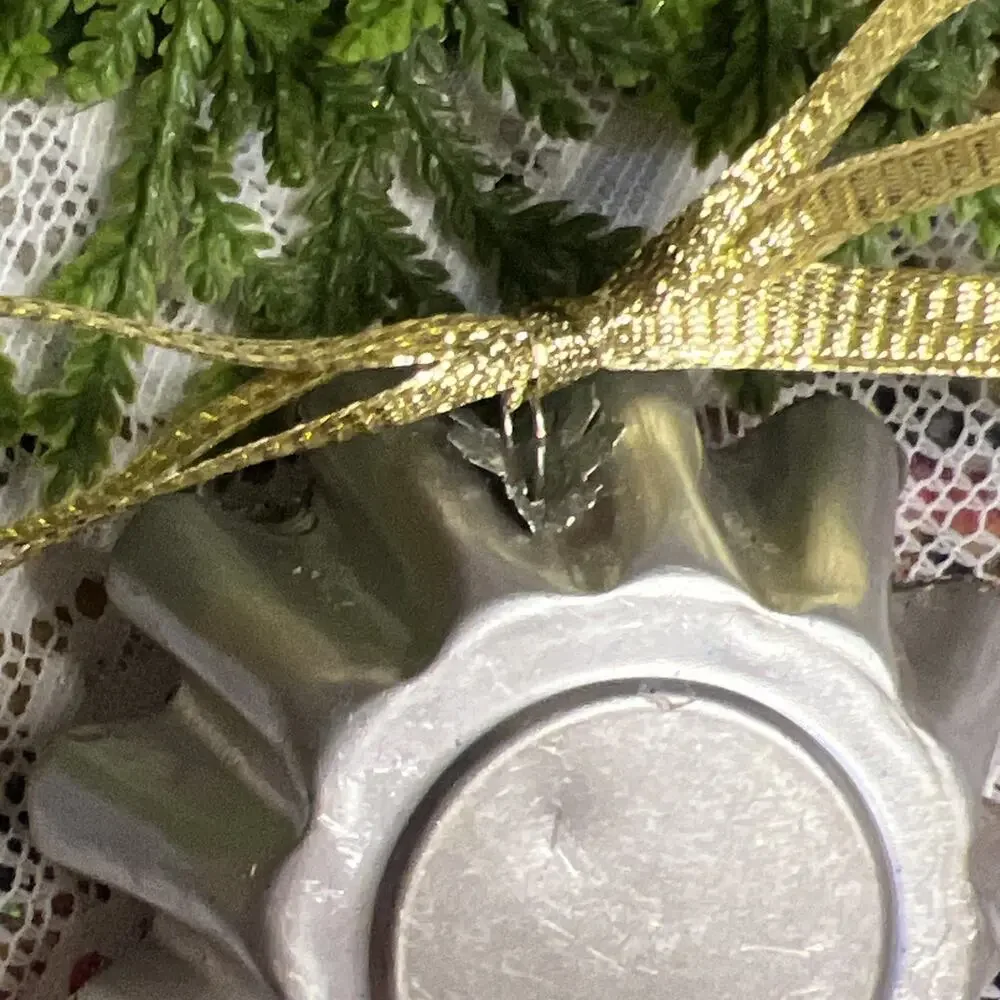 Vintage Round Tart Tin Flocked Deer Mercury Glass Diorama Mid Century Ornament